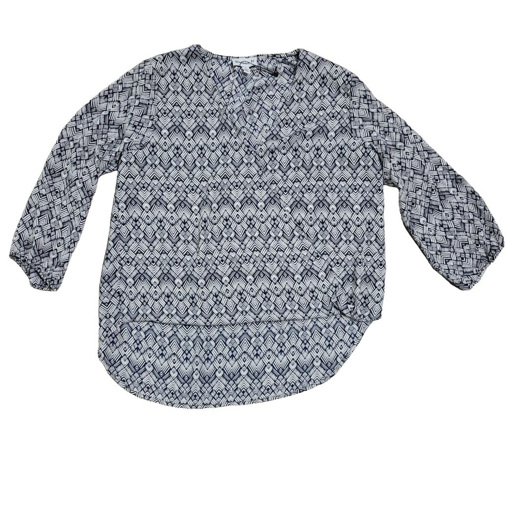 Veronica‎ M Blouse XL Blue White Patterned Long Sleeve